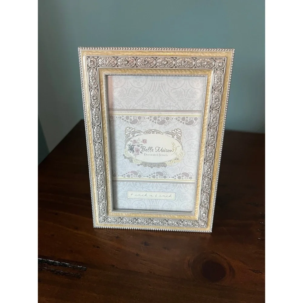 Belle Maison Picture Frame 4x6 Silver Ornate Enamel Decorated Jewels Fairy